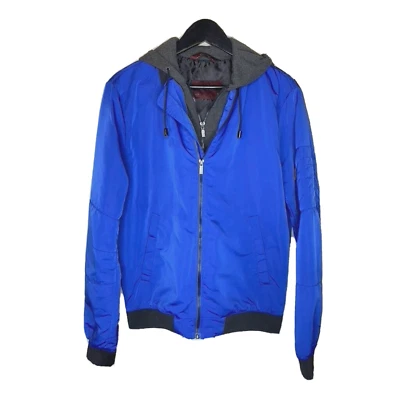 Zara Man Blue Hooded Bomber Jacket Men’s Size Medium - Image 1 of 4