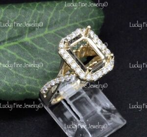 0.50 ct 14k Yellow Gold Ladies Semi Mount Diamond Ring fit emerald cut 8.5x6.5mm