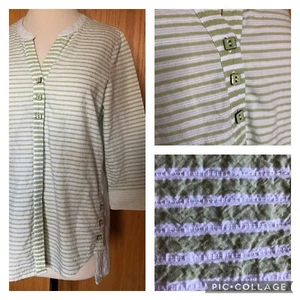 HABITAT 63637 textured sage green multi striped art deco button blouse tunic S - Picture 1 of 19