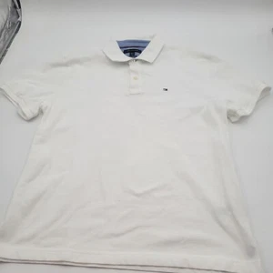 Tommy Hilfiger Polo Shirt Mens XL White SS Flag Logo Casual Adult - Picture 1 of 9