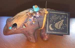 Raku Pottery Spirit Bear Fetish w Feathers & Beads By Jeremy Diller Signed! - Picture 1 of 15