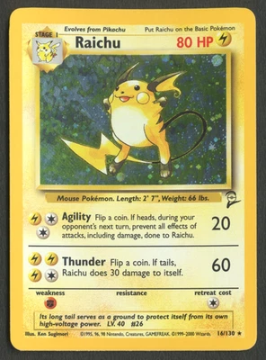 Pokemon TCG: Raichu 16/130 Base Set 2 WoTC Holo Rare LP - Image 1 of 4