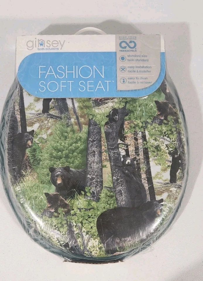 Nuevo asiento de inodoro suave sellado Ginsey, osos en madera forestal Foto 1 de 4