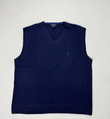 Chaleco Suéter Nautica 2XL Para Hombre 100% Lana Azul Marino Acanalado Cuello en V Exterior Preppy Foto 1 de 4