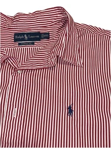 Ralph Lauren Men’s XXL Classic Fit Red/White Button Striped Cotton Shirt Soft - Picture 1 of 6