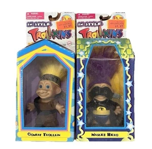 Trollkins Toy Doll Combat Masked Hero Kids Set Pair Lot New Sealed Vintage 90s - Picture 1 of 3