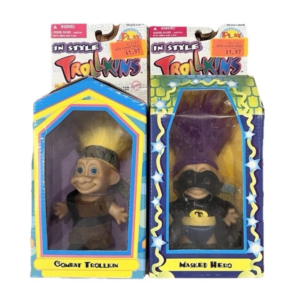 Trollkins Toy Doll Combat Masked Hero Kids Set Pair Lot Vintage 90s