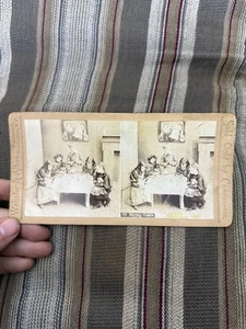 Vintage WEBSTER & ALBEE Stereoview GNADE SAGEN Kinder beten Abendessen religiös - Bild 1 von 4