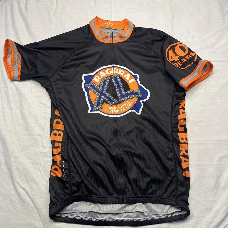 RAGBRAI XL 40 Años Jersey Hombre Grande Negro Naranja Primal Cremallera Completa Bicicleta de Ciclismo Foto 1 de 4