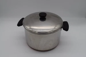 REVERE WARE COPPER BOTTOM 1801 DOUBLE RING 6 QUART STOCK POT & LID - Picture 1 of 16