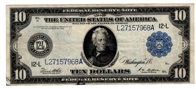 $10 Federal Reserve Note 1914 Fr-951 Jackson White-Mellon VF Stain * AvenueCoin - Image 1 of 2