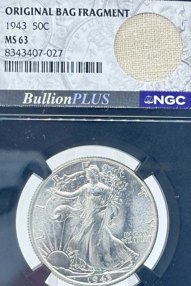Fragmento de bolsa original 1943-D Walking Liberty meio dólar MS63 ~83434027~ #3426 - Imagem 1 de 4