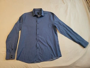 H&M Mens Shirt Button Up XL Blue Black Long Sleeve - Picture 1 of 6