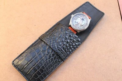 Bolso de reloj hecho a mano con estampado de cocodrilo Estuche de relojes de cuero Almacenamiento VIAJES Foto 1 de 4