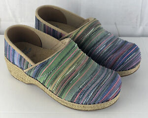 Dansko Clog Shoes Size 37  US 6.5 Jute Pro Rainbow Artisan Weave Nursing