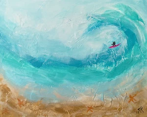 Black Cat Landscape Painting Beach Original Surfing Abstract Art Samantha McLean - Picture 1 of 1