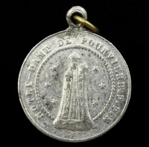 Notre Dame de Fourvière Black Madonna Vintage Catholic Medal Aluminum Pilgrimage - Picture 1 of 2