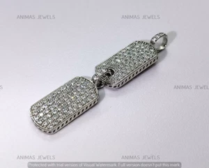925 Sterling Silver 1.5Ct Lab-Created Diamond Men's Double Dog Tag Charm Pendant - Picture 1 of 7