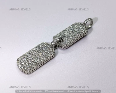 Colgante con dije doble etiqueta de perro de plata de ley 925 de 1,5 quilates con diamantes creados en laboratorio para hombre Foto 1 de 4