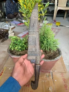 Antique Wooden Hilt Handle Iron Blade Dagger W/ Hand Carved Wooden Sheath Rare - Picture 1 of 8