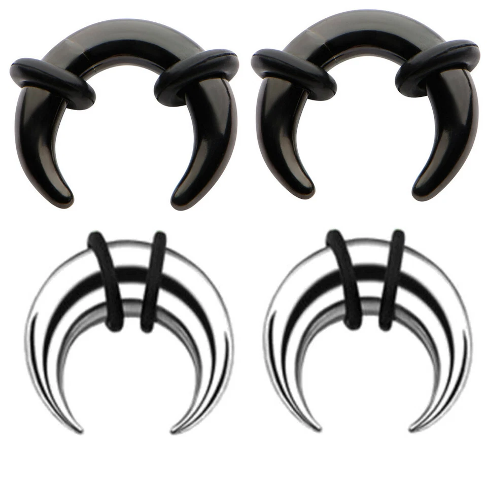 2 Pairs Steel Ear Plugs Tapers Black Pinchers Horseshoes Gauges 00g-14g - Image 1 of 1