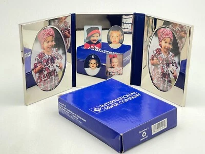 Marco de fotos plegable vintage internacional plateado 6 puntos terciopelo azul -NUEVO Foto 1 de 4