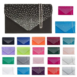 Womens Diamond Clutch Evening Crossbody Bag Wedding Party Prom Purse chainhandle - Picture 1 of 24