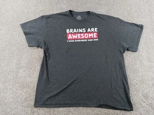 DOM Mens Short Sleeve T-Shirt 2XL Gray Cotton Blend Brains Are Awesome Print - Picture 1 of 10