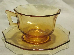 Cambridge Decagon Amber Cups & Saucers (7) - Picture 1 of 1