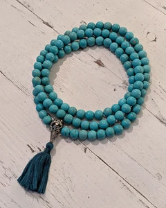 Cadena de oración larga MALA con turquesa + plata Guru Bead de NEPAL! 98cm - Imagen 1 de 2