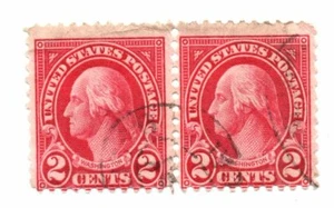 STAMPS US SCOTT 634 "Washington" 2 CENT 1925 USED HORIZONTAL PAIR (a2) - Picture 1 of 2