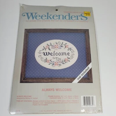 Kit de punto de cruz estampado Always Welcome 7x5" vintage nuevo sellado Weekenders 02774 Foto 1 de 4