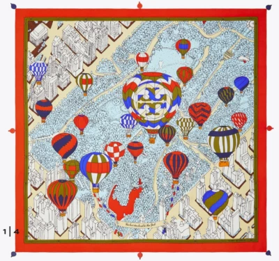 Cachecol quadrado de seda TORY BURCH New York City balões no céu vermelho marina - Imagem 1 de 4