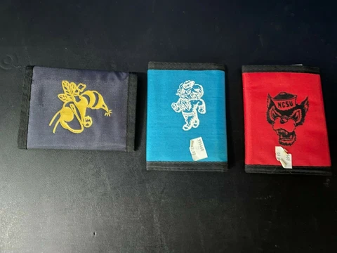NEW LOT 3X NOS NCAA NYLON TRIFOLD WALLET UNC TARHEEL, NC WOLFPACK, GEORGIA TECH Cover