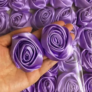 Lot 50pc 50mm / 2" Multi-Color Satin Ribbon Rose Flowers DIY Wedding Bouquet - Picture 1 of 25