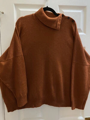 Eskandar 100% Cashmere Rust Side Buttoned Sweater One Size - Image 1 of 4