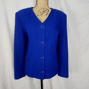 Vintage 80er Talbots Größe 14 klassischer einreihiger kragenloser blauer Blazer aus 100 % Wolle - Bild 1 von 12