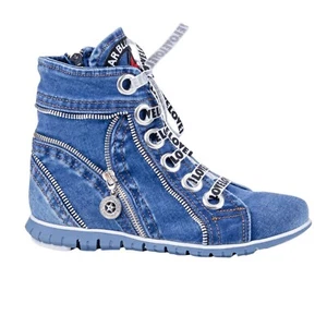 Denim Boots Shoes, Handmade Women's Sports Boots/Birthday Gift - Picture 1 of 4