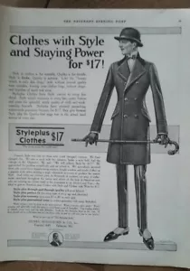 1919 men's Styleplus Clothes style power coat hat cane vintage ad - Imagen 1 de 1