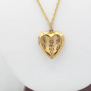 Damen 1/20 12K GF Herz Foto Medaillon Anhänger goldfarbene Kette Halskette 18 Zoll - Bild 1 von 11