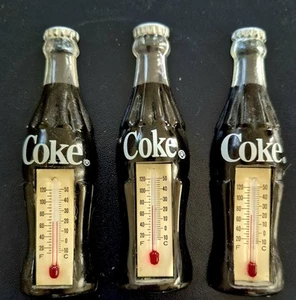 Vintage Coca Cola Bottle Mini  Thermometer Fridge Magnet 3 3/4"  Set Of 3 - Picture 1 of 4