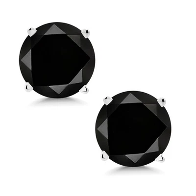 2.10 Ct Round Black AAA Diamond 14K White Gold Stud Earrings - Image 1 of 4