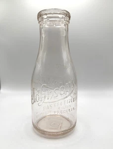 Vintage JOHNSON'S One Pint Embossed Glass Milk Bottle Clear Pink Tint c1930s - Picture 1 of 9