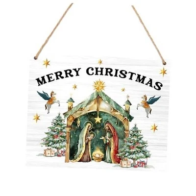 Рождественская сцена Рождественская передняя дверь знак настенные украшения, рождественский декор 3 - Изображение 1 из 4