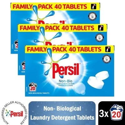 Persil Non-Bio Washing Detergent 40 Tablets, Pack of 3, 20 Wash, 1.2kg - Image 1 of 4