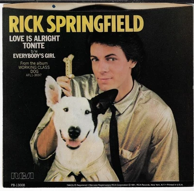 RICK SPRINGFIELD LOVE IS ALRIGHT TONITE/EVERY USED 7" W/ PIC SLEEVE VG+/VINYL NM - Image 1 of 3