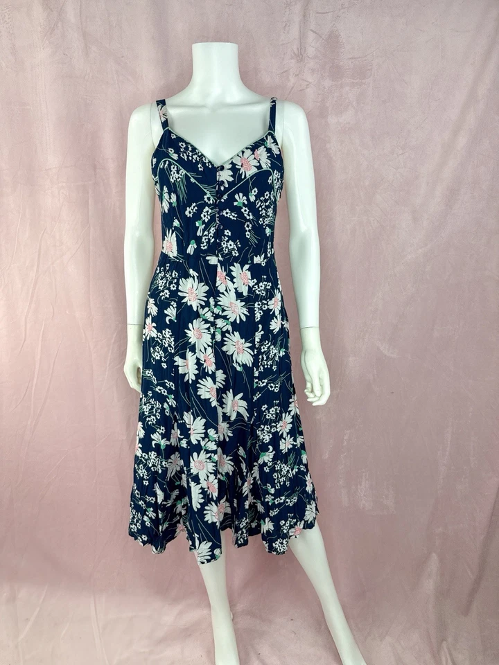 Vestido midi floral azul Joe Browns para mujer talla 6 bolsillos tirantes midi de espagueti Foto 1 de 4
