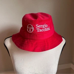 Sergio Tacchini Bucket Hat NWT Tango Red Embroidered ST Logo Corduroy Retro - Picture 1 of 13