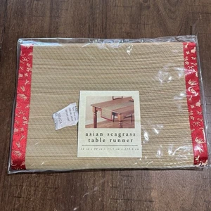 Neu Vintage Pier 1 Asiatisches Seegras Tischläufer 14”x90” Beige Rot Bordüre Borte - Bild 1 von 8