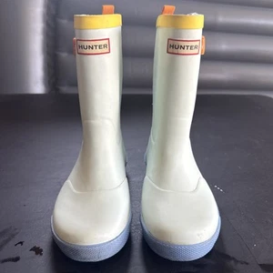 Hunter Rain Boots Kids US Sz 12 Blue Yellow Mid Calf Wellies EEUC - Picture 1 of 11